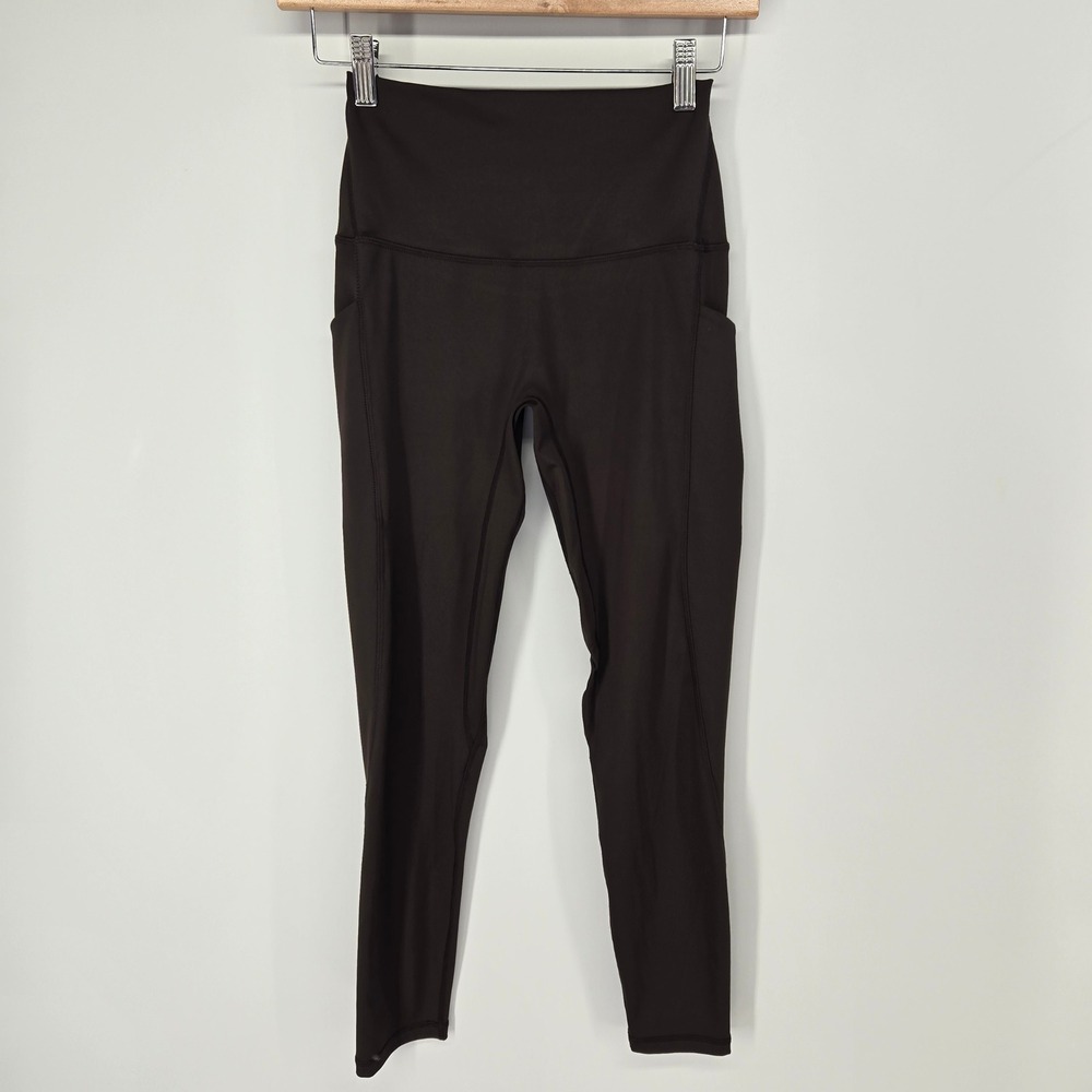 Salty Honey Leggings Women S Brown High Waisted Side Pockets Athletic Yoga Pants
